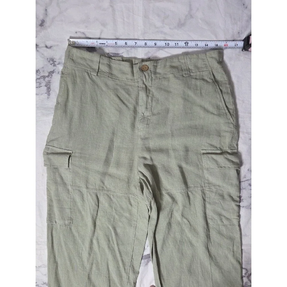 Zara Sage Green Linen Blend Cargo Pants